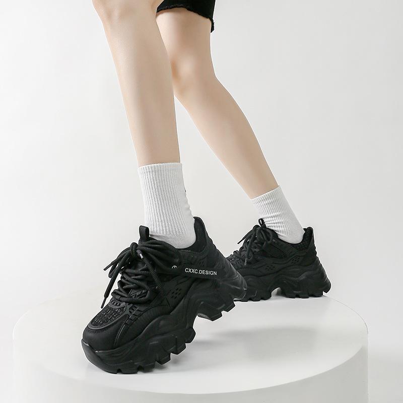 2025 new spring platform dad shoes women's height increased by 7cm versatile, comfortable, breathable and lightweight casual sports shoes