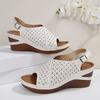 22 new sandals large size shoes open-toe one-word buckle with wedge heel