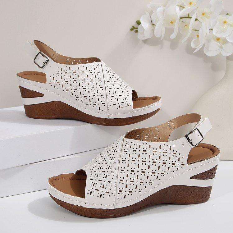 22 new sandals large size shoes open-toe one-word buckle with wedge heel
