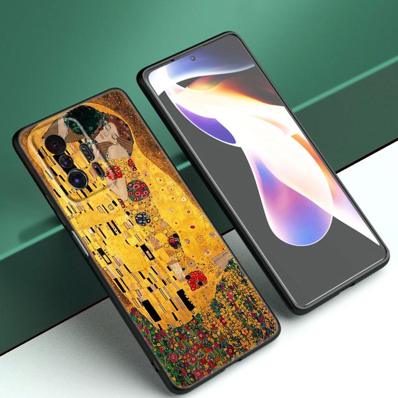 Custodia per telefono in silicone nero con arte Gustav Klimt Il Bacio per Xiaomi Mi 9 SE 8 10T 11 12 13 Lite 9T 11T 12S 12T 13T 14 Pro 5G NE 11i 12X