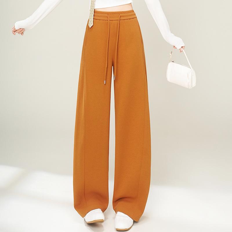 

Elastic High-Waisted Color Block Drawstring Wide-Leg Pants - 2026 Spring Arrival, Hip-Covering & Slimming Versatile Design XL оранжевый