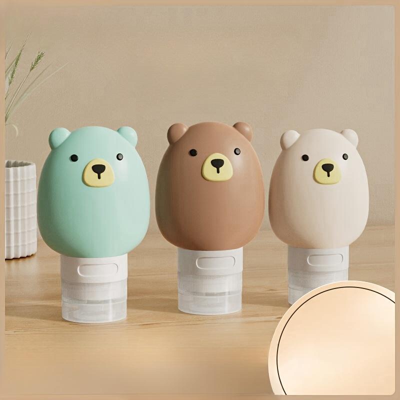 3pcs Leakproof Silicone Travel Containers, Cartoon Bear Design, Refillable Portable Squeeze Bottles for Toiletries and Cosmetics