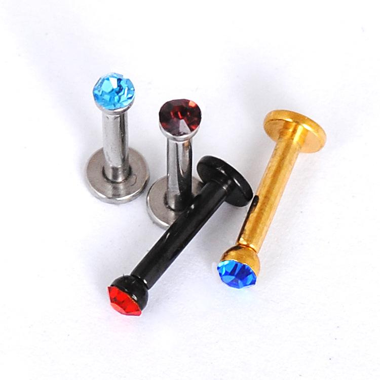 Multicolor 1.2*8mm Stainless Steel 16G Rhinestone Lip and Cartilage Stud