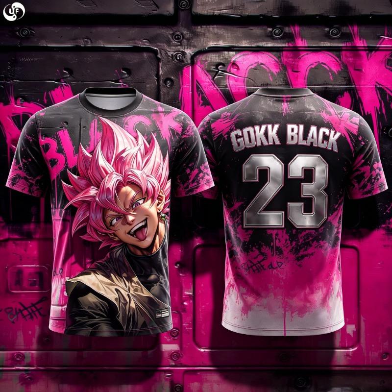 Dragon Ball Super Rose Goku Black No23 Hot Pink Graffiti Print Men Soccer Jersey Quick Dry Anime Fan Sports Breathable Tee
