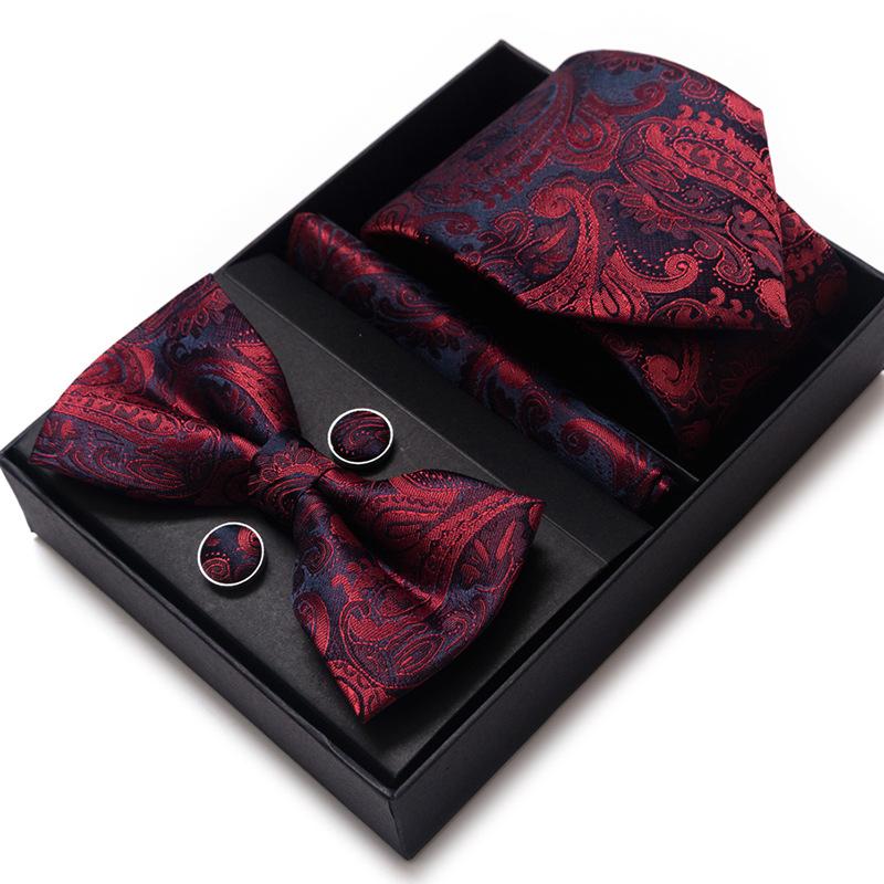 Men'S Business Dress Party Tie Gift Box Fashion Tie Square Scarf Combination Set Tie Bow Tie Set