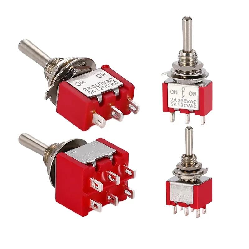10pcs 3/6 Pin Mini Switches MTS-102 103 MTS-202 203 Toggle Switch ON-OFF-ON Micro Switch with Solder Terminal Waterproof Cap Switches Oil Pressure 6