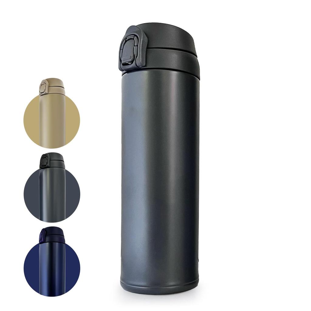 CLEAN HOUSE Stainless Steel Bottle, One-Touch Insulated, Hot & Cold Mug (Midnight Black, 480ml)