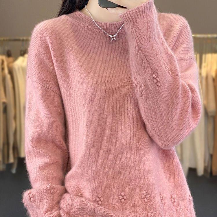 Retro Sweater Artistic Jacquard Thickened Knitted Sweater Loose and Fashionable Solid Color Pullover for Autumn and Winter