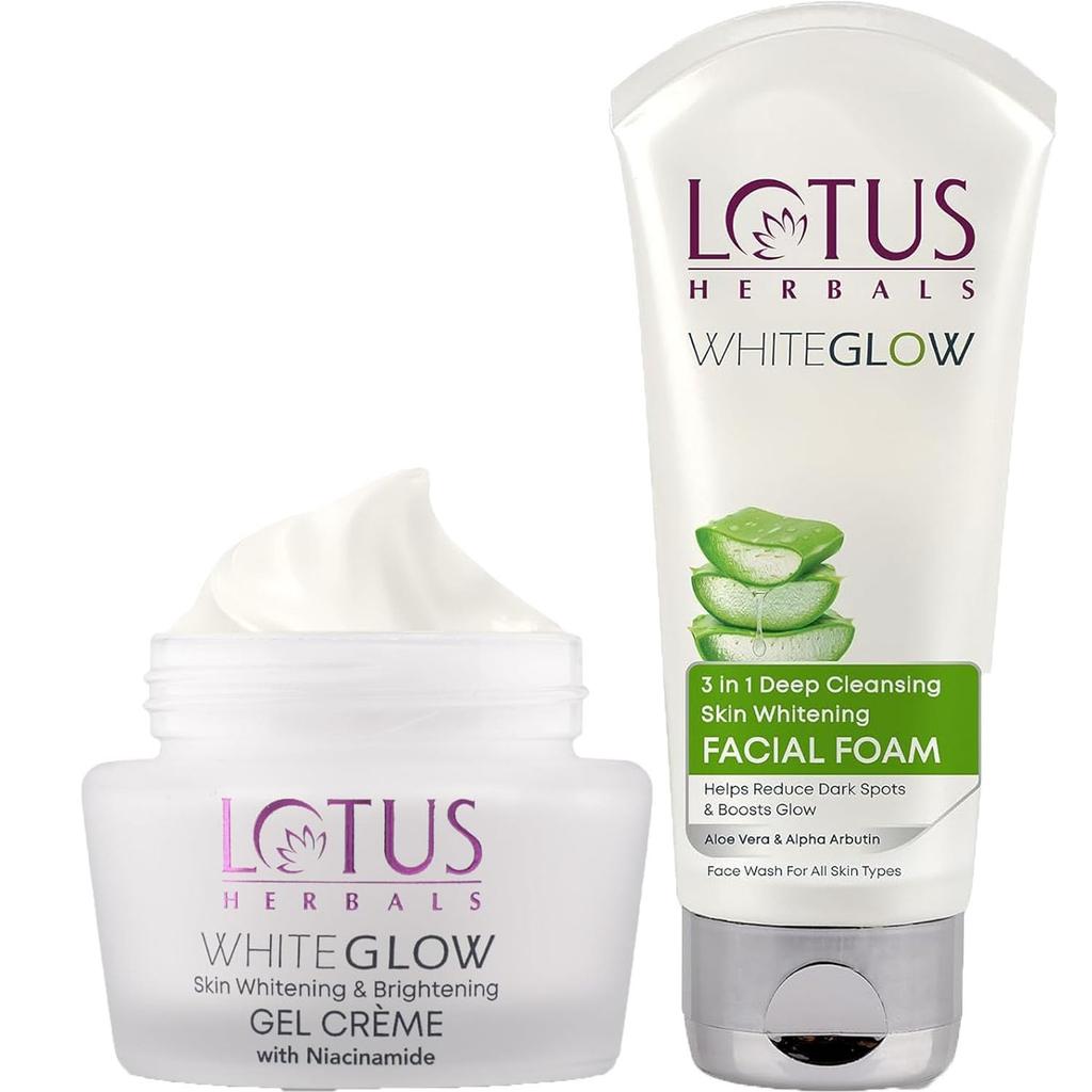 Lotus Herbals WhiteGlow Skin Whitening And Brightening Gel Cream 60g+Lotus Herbals 3 in 1 Deep Cleansing Facial Foam 50g