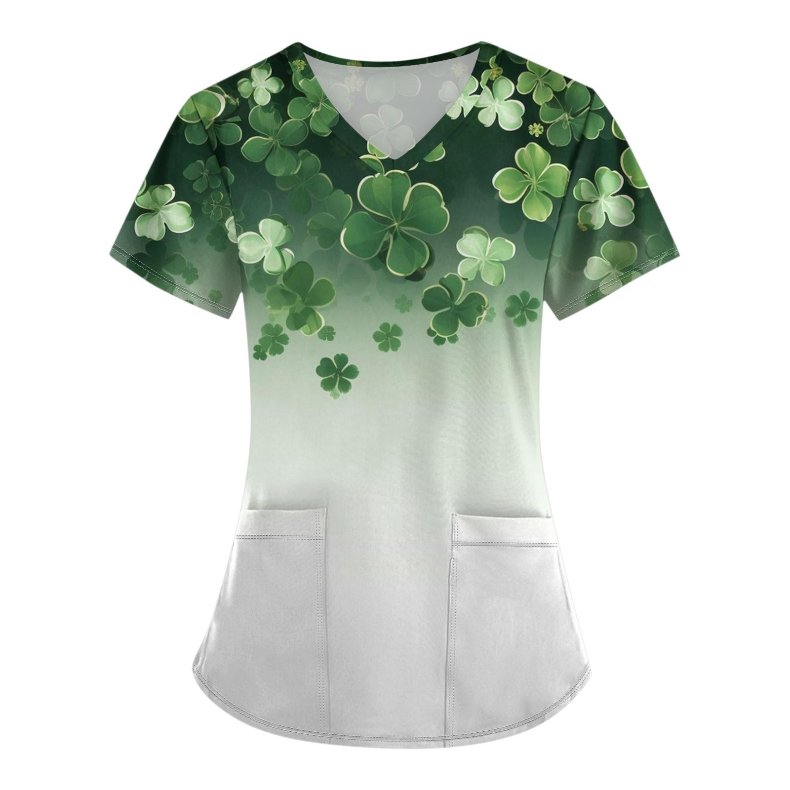 

Женский короткий рукав St. Рабочий топ с V-образным вырезом и карманом ко Дню Святого Патрика XL белый