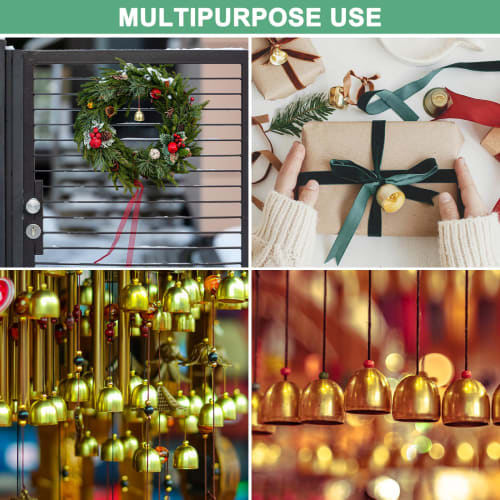METERXITY 4-Pack Hanging Bells, Small Decorative Bells, Vintage Jingle Bells, Christmas/Home/Window/Door/Garden Decorations, Hanging Bell Pendants, Go