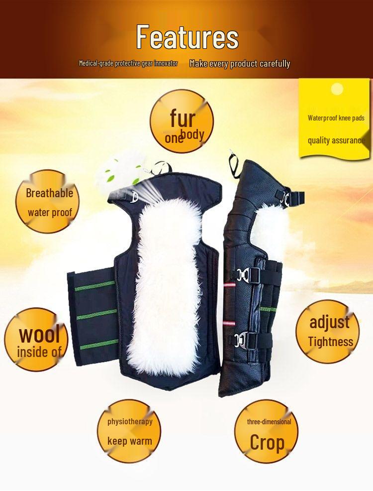 Genuine Leather Wool Knee Pads with Fleece Lining - Winter Cold Protection & Windproof for Motorcycle and Electric Scooter Riding