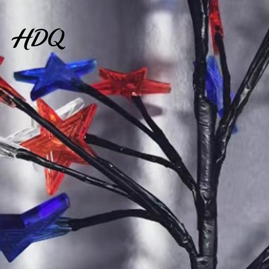 Solar Star Stake Lights 4th of July Garden Lights Red White Blue Outdoor Powered Decorations String Waterproof Flexible Design Patriotic Flag