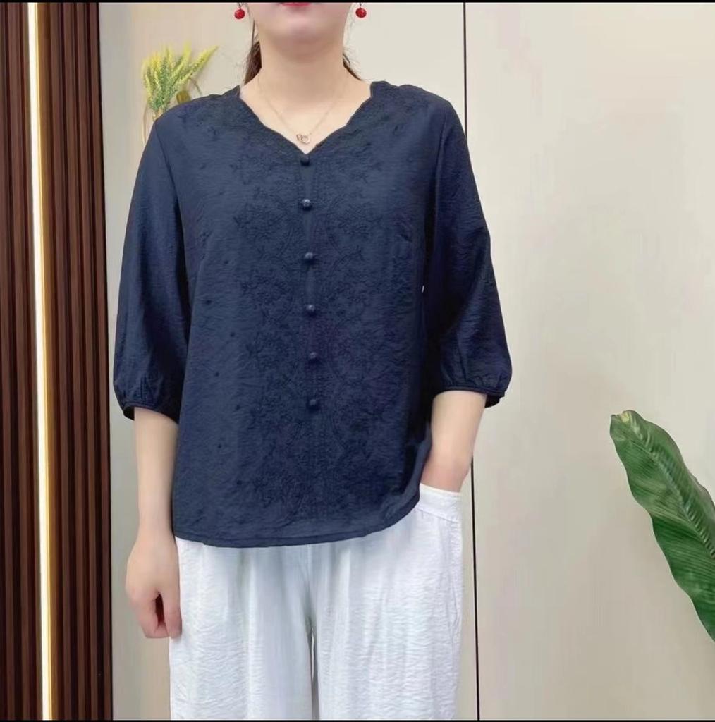 Elegant Spring Summer Cotton Linen Ethnic Style Embroidery Vintage Clothes Tops Shirts for Women Clothing Streetwear Fashion