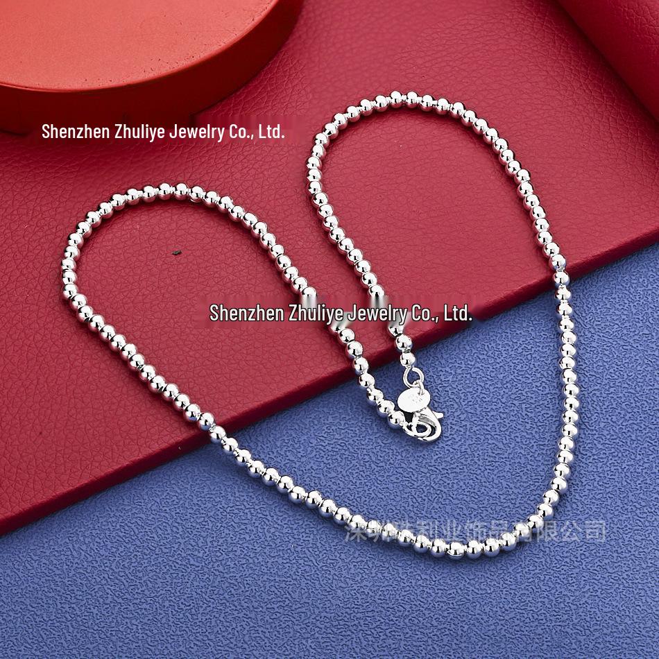 Silver-Plated 4MM Buddhist Bead Necklace - Trendy European, American, Japanese & Korean Fashion Jewelry