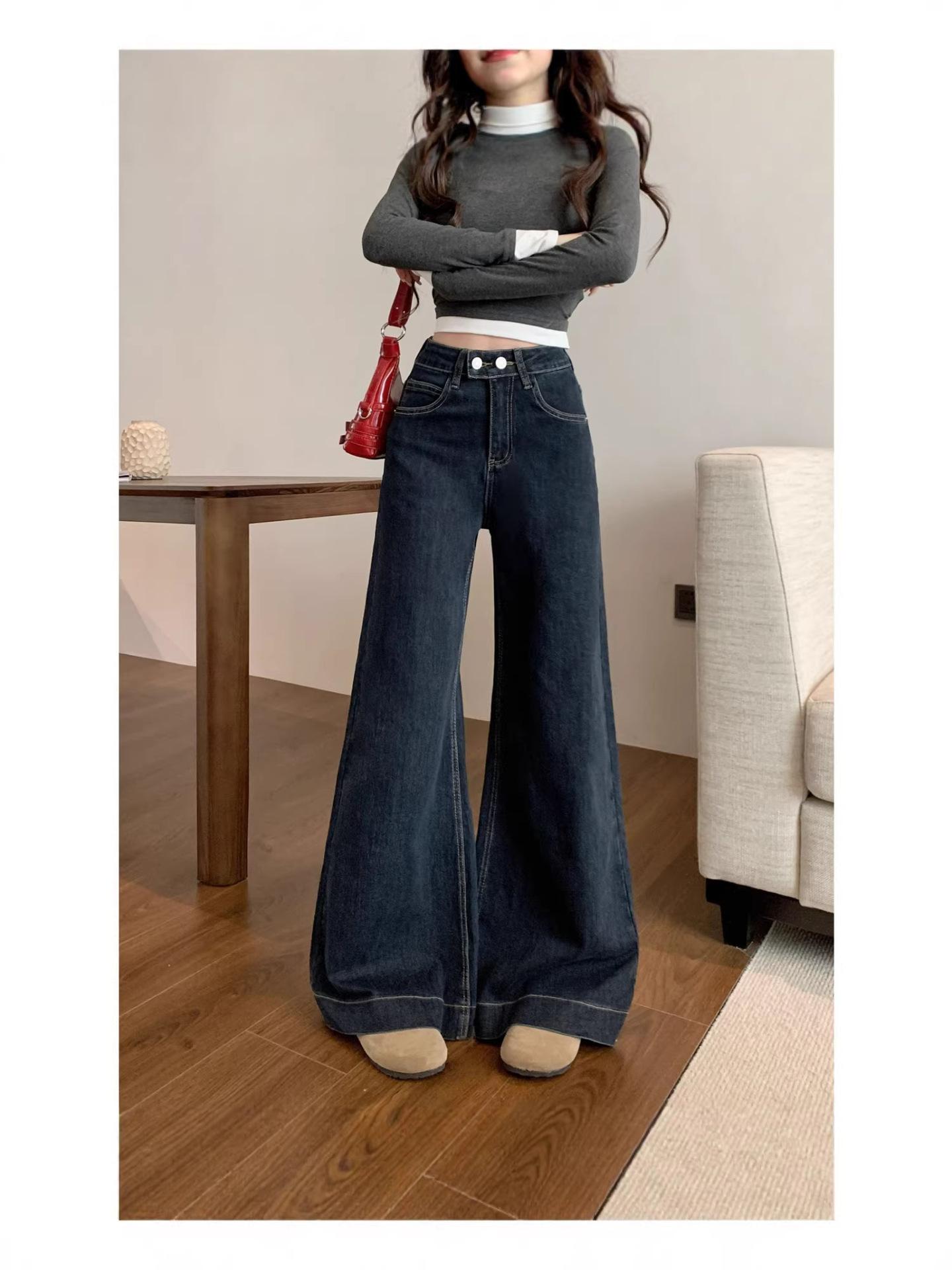 New Plus Size Women s Retro Two-Button Stretchy Flare Pants XL темно-синий