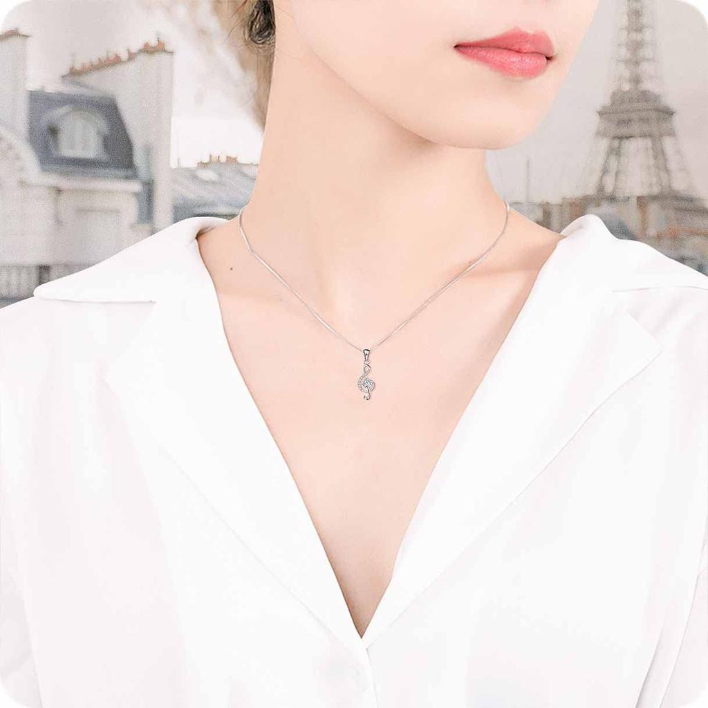 Musical Note Necklace for Silver Musical Note Pendant Chain Popular for Women [Richapex] Women, Zirconia, 925, Hypoallergenic, Necklace,