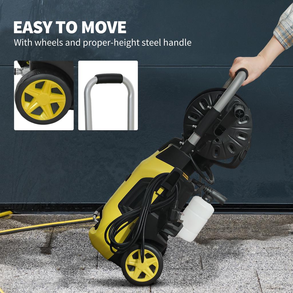 1800W High Pressure Washer, 150 Bar Pressure, 420 L/h Flow, Portable Power Washer Jet Wash Cleaner with Adjustable Nozzle, 6M Hose, Hose Reel