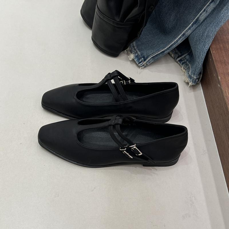 Fashion SUOJIALUN Spring New Women Flat Shoes Fashion Round Toe Shallow Slip On Ladies Mary Jane Shoes Flat Heel Outdoor Dress Ballerina