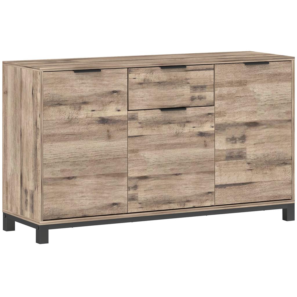Industrial Style Buffet Sideboard with Drawer and 3 Cabinets, in Brown Wood, 120x36.5x70 cm