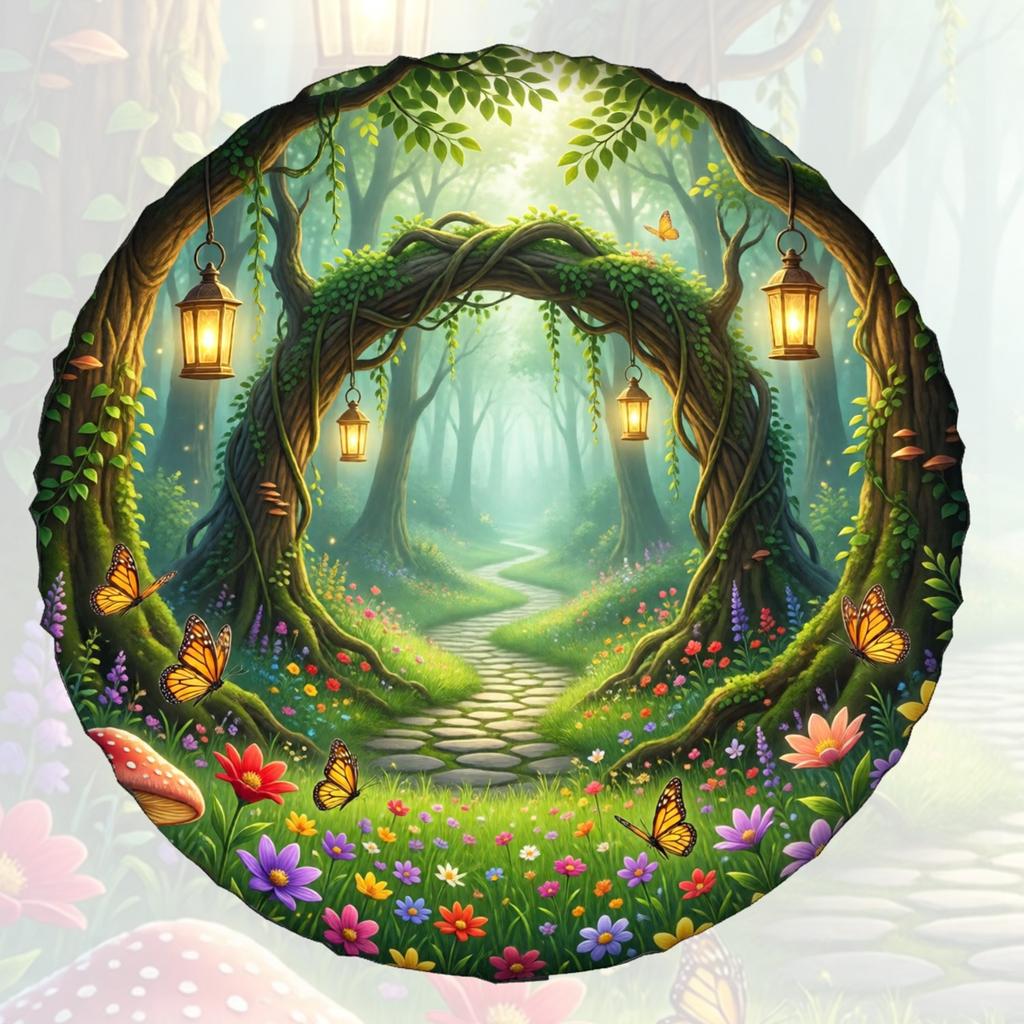 1pc Spare Tire Cover Enchanted Forest Path With Lanterns Butterflies Weatherproof Dustproof Wheel Protectors Universal Wheel Cov