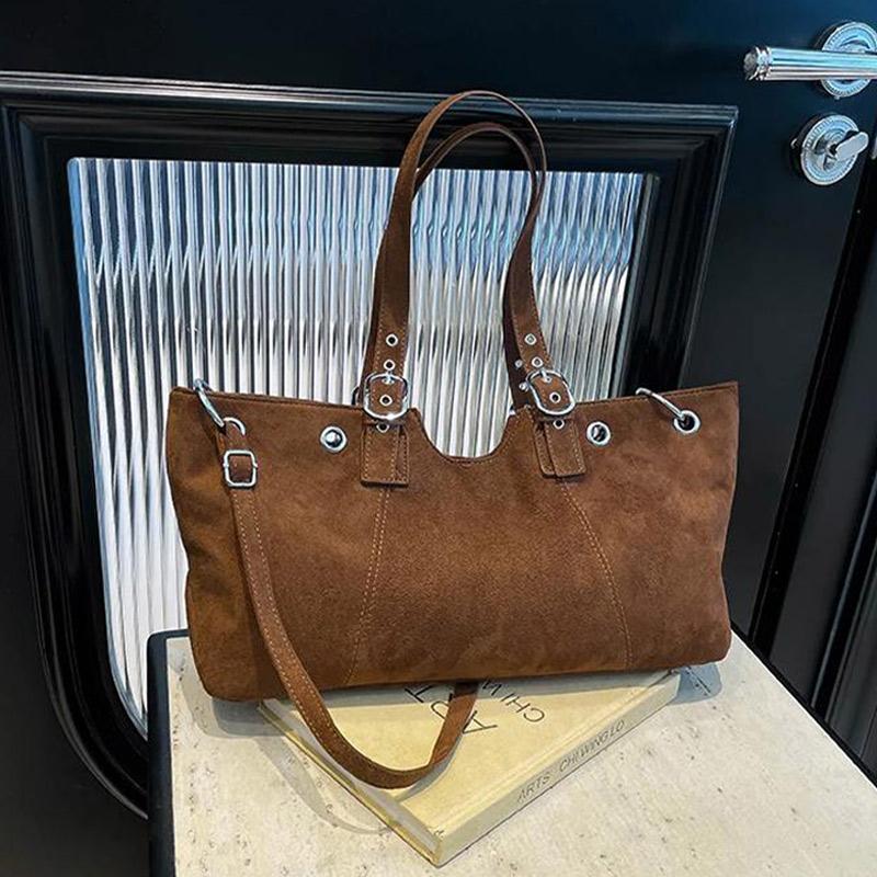 Designer Suede Belt Buckle Crossbody Shoulder Bag,Koreanunderarm Tote Bag,Women Sling Bag,Commuter Solid Color East-West Handbag