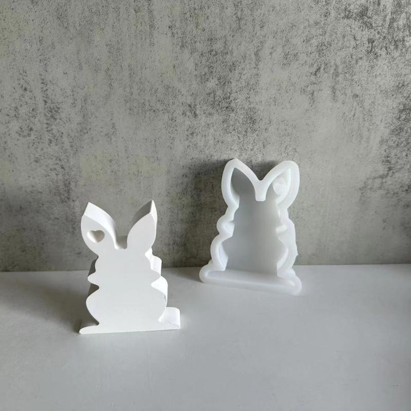 Easter Rabbit Candle Molds Heart Rabbit Silicone Mould DIY Handmade Cake Chocolate Epoxy Baking Mould for Valentines Day