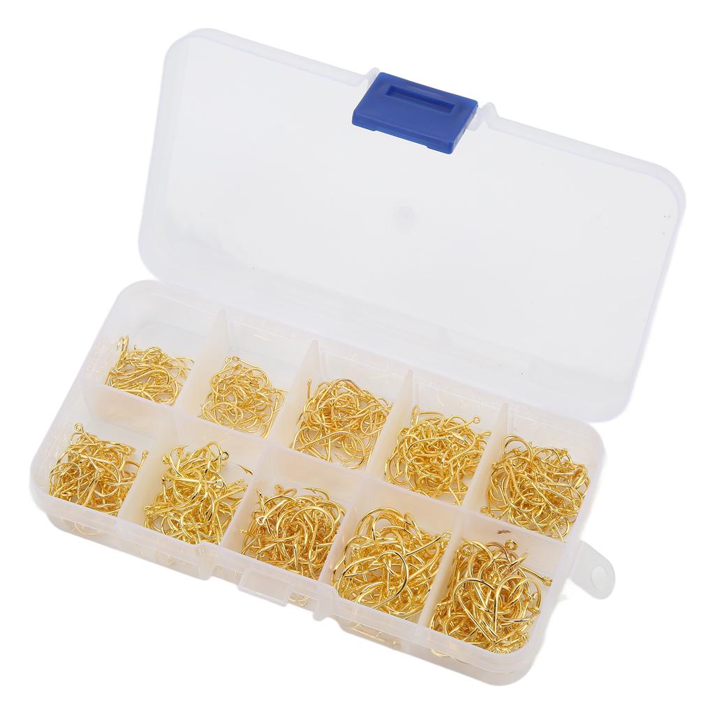 500 Stück Angelhaken Set Kohlenstoffstahl Einzelner Kreis Angelhaken Fliegenfischen Karpfenhaken Gold