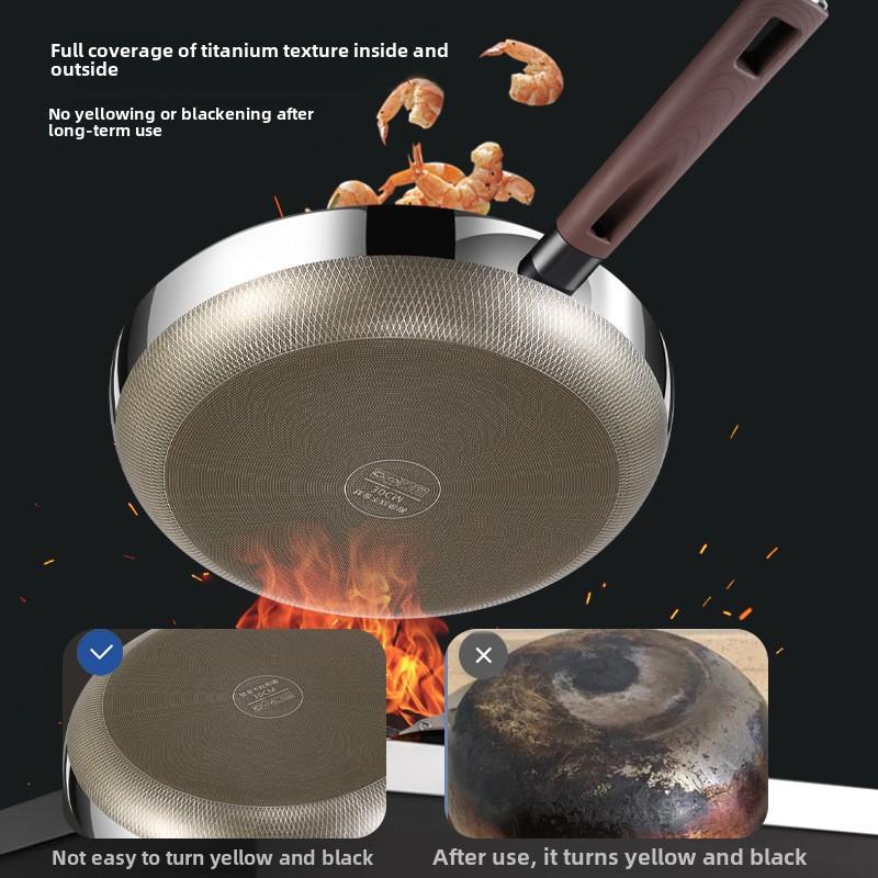 316 Stainless Steel Frying Pan, Uncoated Household Titanium Non-stick Pan, Omelette, Steak Frying Pan, Electromagnetic Universal