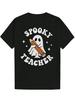 Spooky Teacher Halloween Graphic T-shirt - Black Casual Short Sleeve Round Neck Summer Tee with & Pencil Design