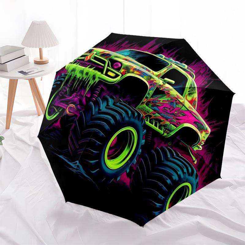 1 Stück Monster Truck Neon Kunstwerk Regenschirm mit Kunststoffgriff, Geeignet für alle Jahreszeiten Zuhause Reisen Outdoor RegenschirmDD628