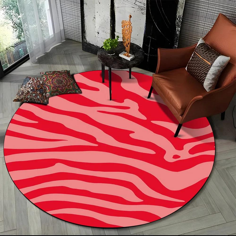 3D Barevný Pruhovaný Vzor Zebra Kulatý Koberec pro Obývací Pokoj, Ložnici, Dětský Herní Koutek Dekor, Protiskluzová Podložka do Zóny pro Domácí Mazlíčky