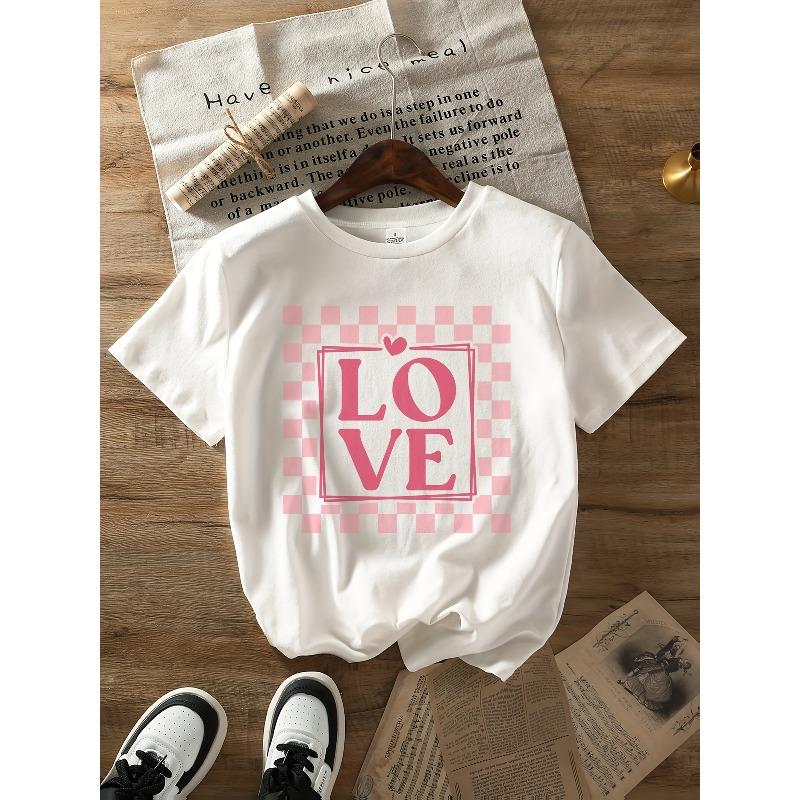 European Size Women's Romantic Red Heart & Butterfly Print Semi-Sheer T-Shirt - Short Sleeve Round Neck Blouse with Color-Blocking