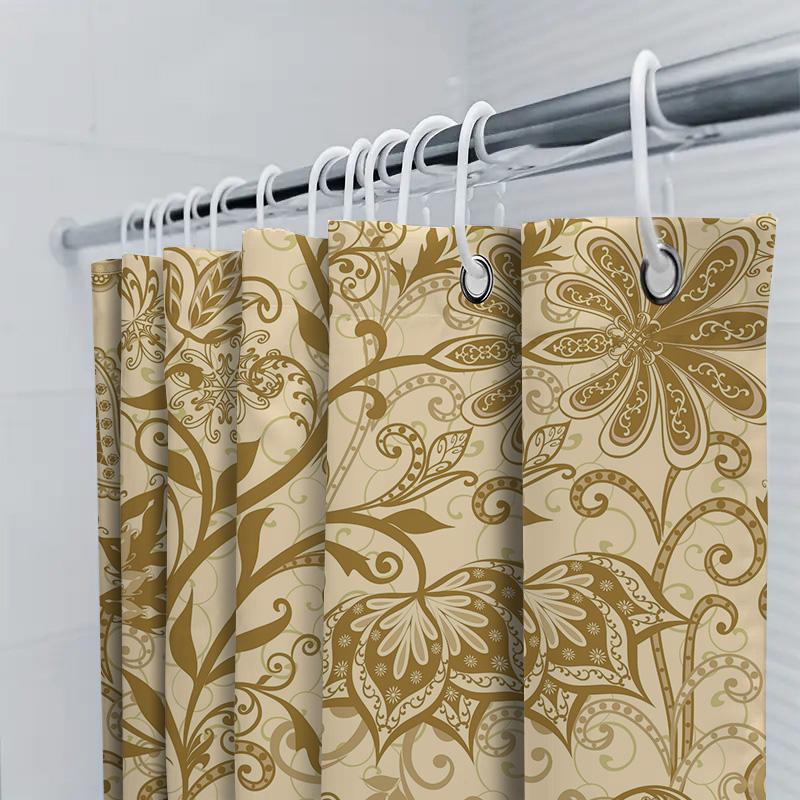 Modern Geometric Hexagon Flower Pink Bathroom Shower Curtain For Home Decor High-Quality Waterproof Fabric With Hooks