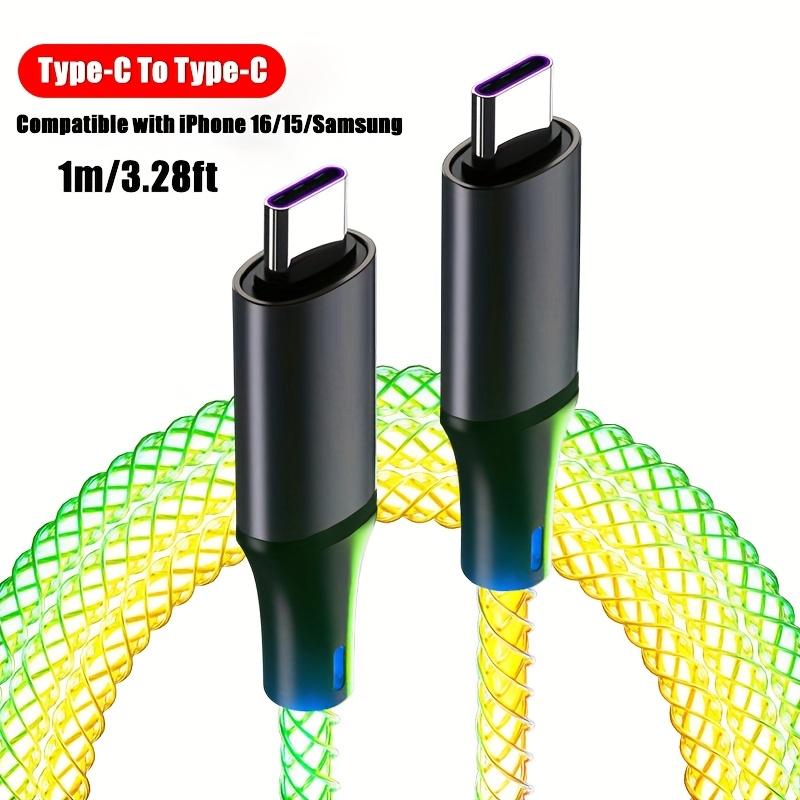 Type-C/USB to Type-C Fast Charging RGB Breathing Cable for iPhone 16/15 Samsung S23 S22 Xiaomi 14 13Pro K60