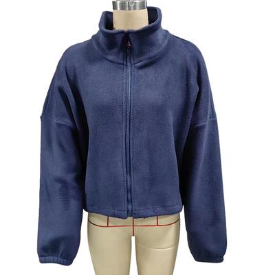 Women Soft Fleece Jacket Zipper Closure Stand Collar Hem Drawstring Casual Overcoat with Pocket