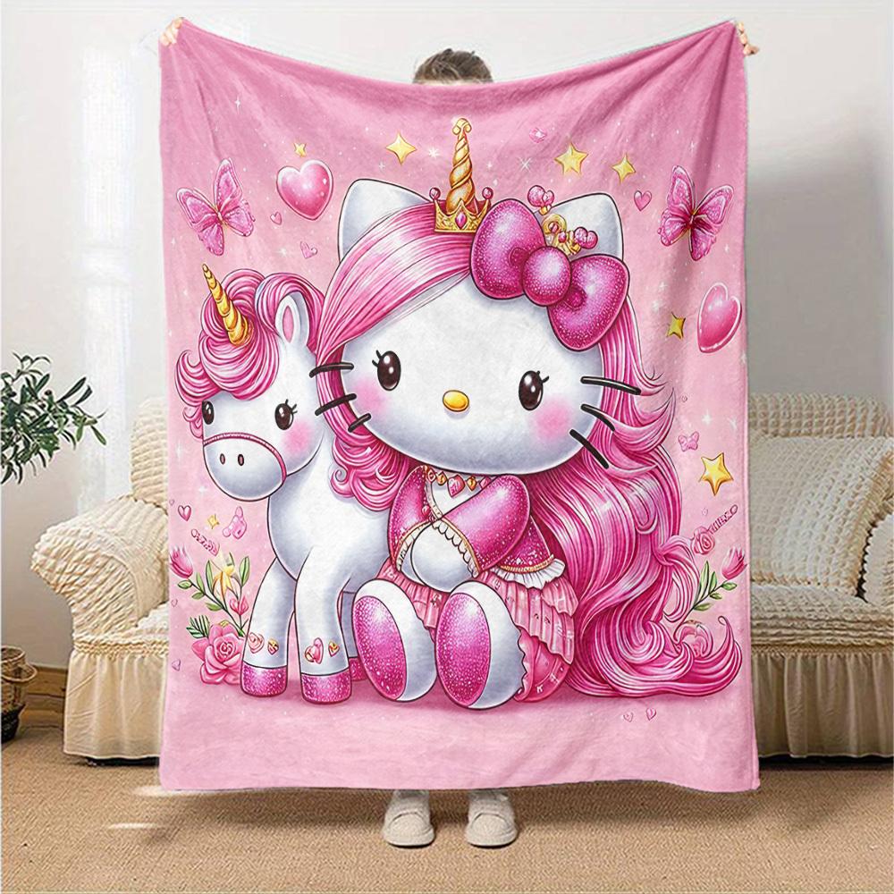 1pc Hello Kitty unicorn blanket Lightweight Flannel Throw for Sofa Bed Travel Camping Livingroom Office Couch Chair