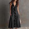 Spot women's clothing spring and summer new solid color sleeveless cotton and linen V-neck large pendulum ruffle edge dress
