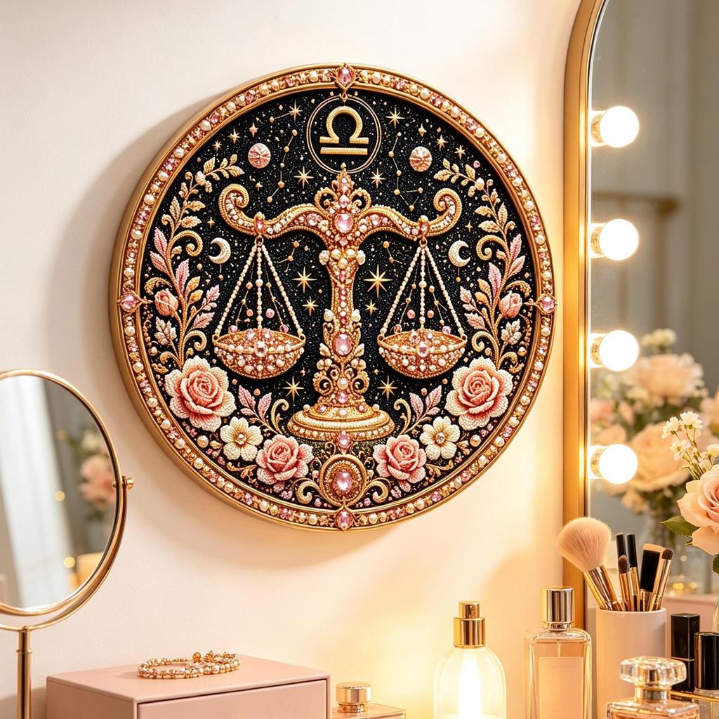 11 Zodiacs Signs Pearl Art Kit Round Constellation Themed DIY Beaded Artwork Astrology Wall Decor Craft Set for Zodiacs Lovers