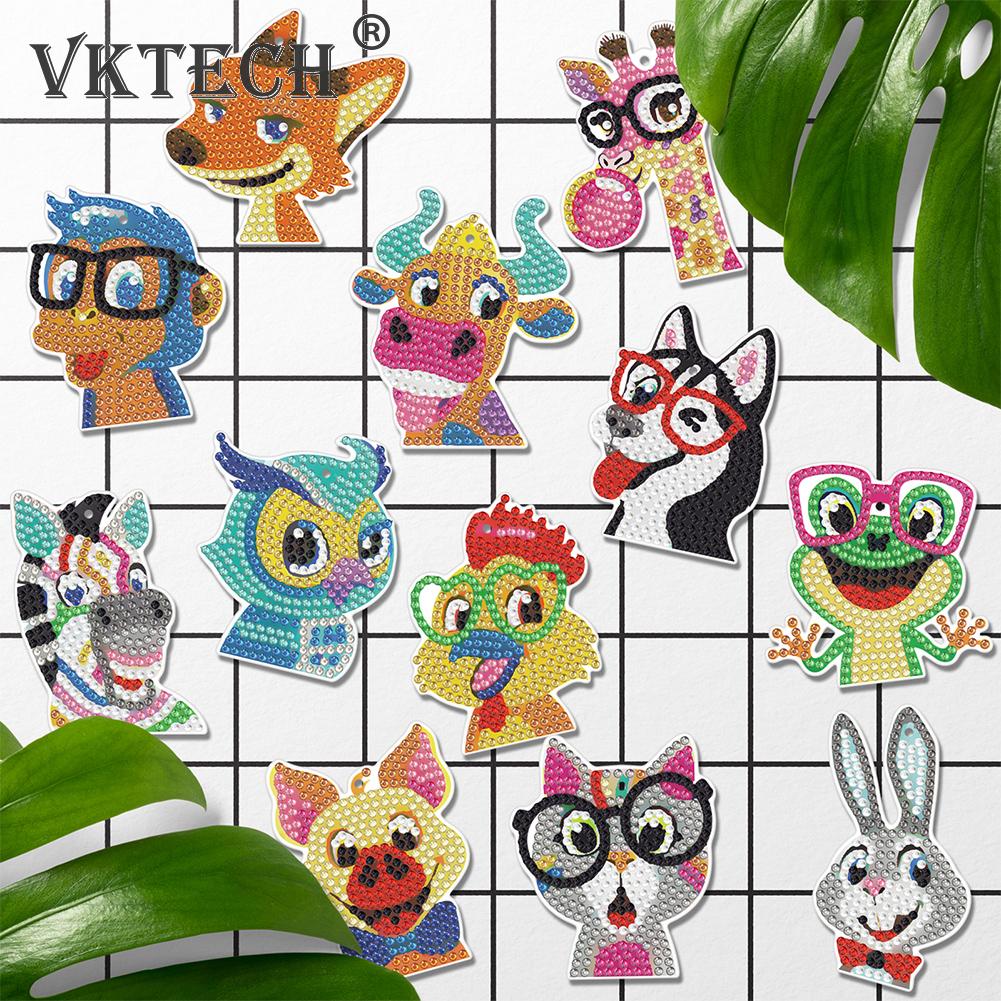 9/10 DIY Diamond Painting Keychains Kit Cute Animal Rhinestone Art Mosaic Keyring Women Bag Hanging Pendant Decor Handmade Gift