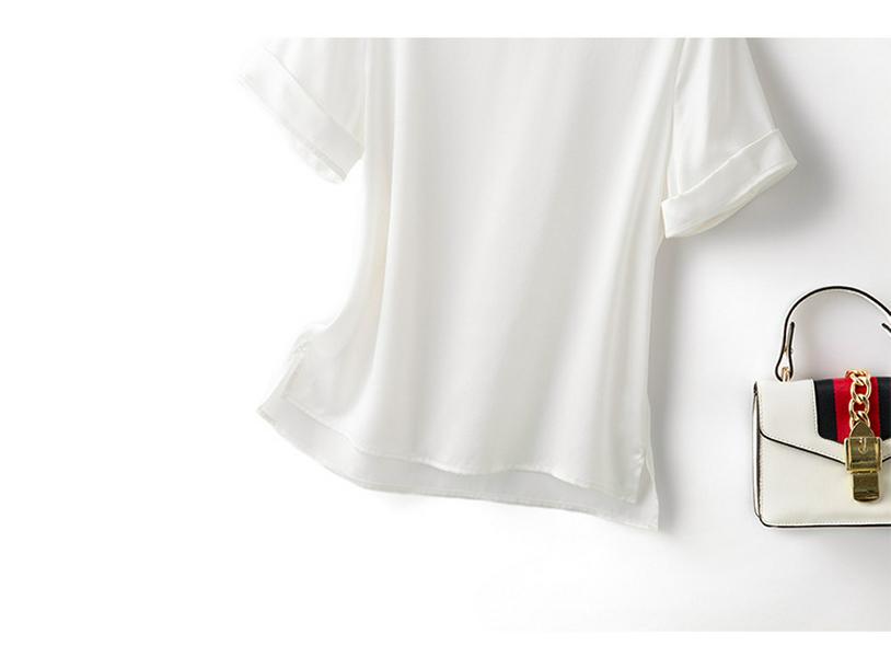 Women's Petite Summer Silk T-Shirt - Pure Color, Short-Sleeved, Mulberry Silk