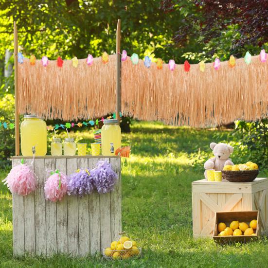 6 st Hawaiiansk Fransk Banner, Grässkirt Bordsfrans, Bordskjol med Färgglad