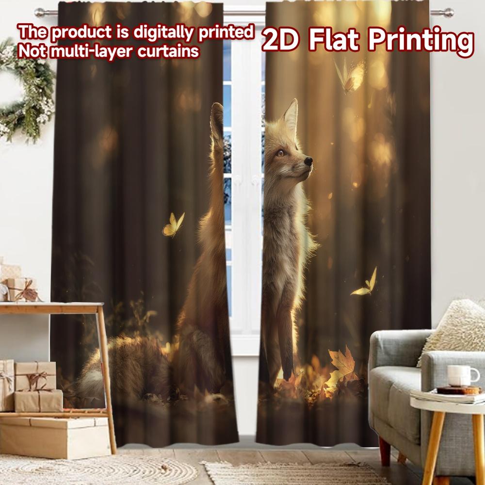 

2pcs, 2D FLAT PRINTING Curtains (Without Rod) Autumn Fox Halloween Festival Popular Curtains&Drapes Versatile Durable Polyester 52.50 × 116.00 cm 2 pcs