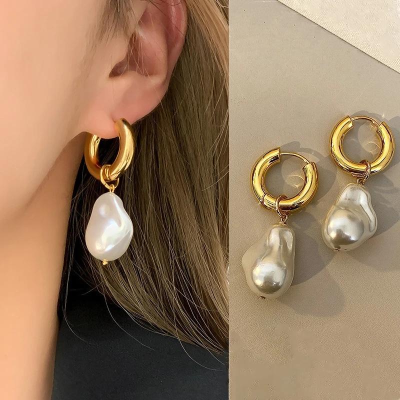 New Vintage Baroque Pearl Bow Earrings for Women Trend Geometric Oval Bead Stud Earrings Temperament Elegant Jewelry Party Gifts