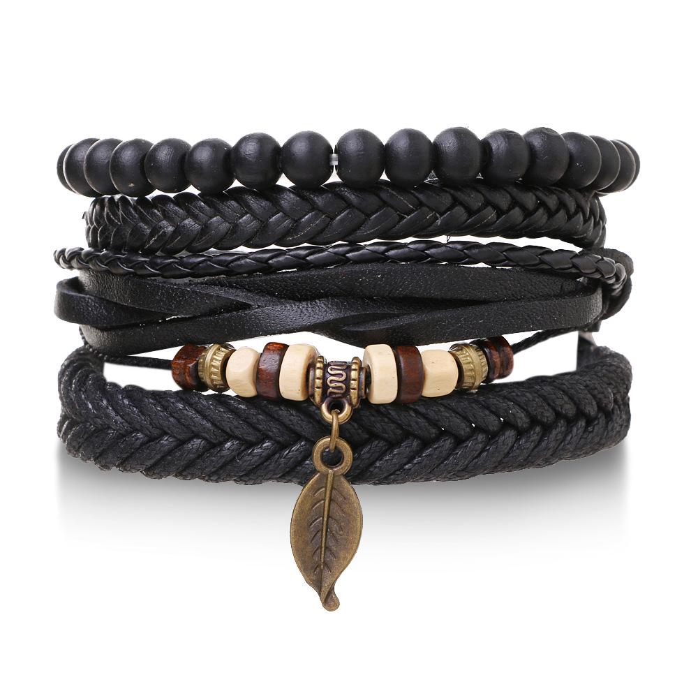 European & American Handmade Braided Leather Bracelet Set: Men's Hip Hop Punk Vintage Multi-layer Jewelry