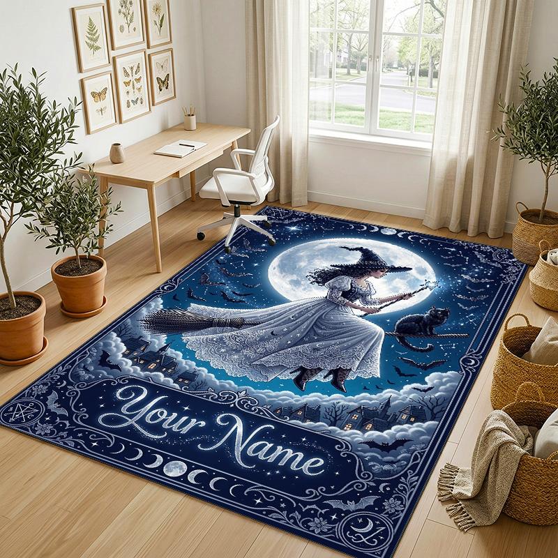 Moonlit Moth Garden Theme Soft Crystal Velvet Rug Custom Name & Text Print Non Slip Floor Rug for Bedroom Living Room