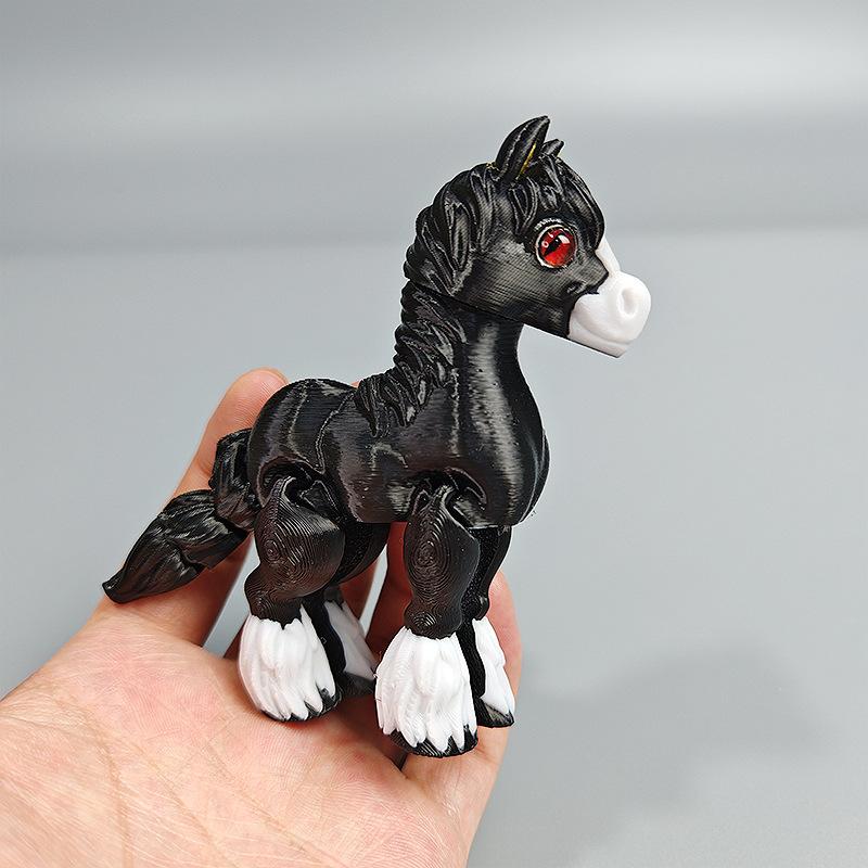 1Pc Random Color All-In-One Molding 3D Printed Horse Simulated Statue Cute Horse Joint Tail Movable Figurine Office Decor