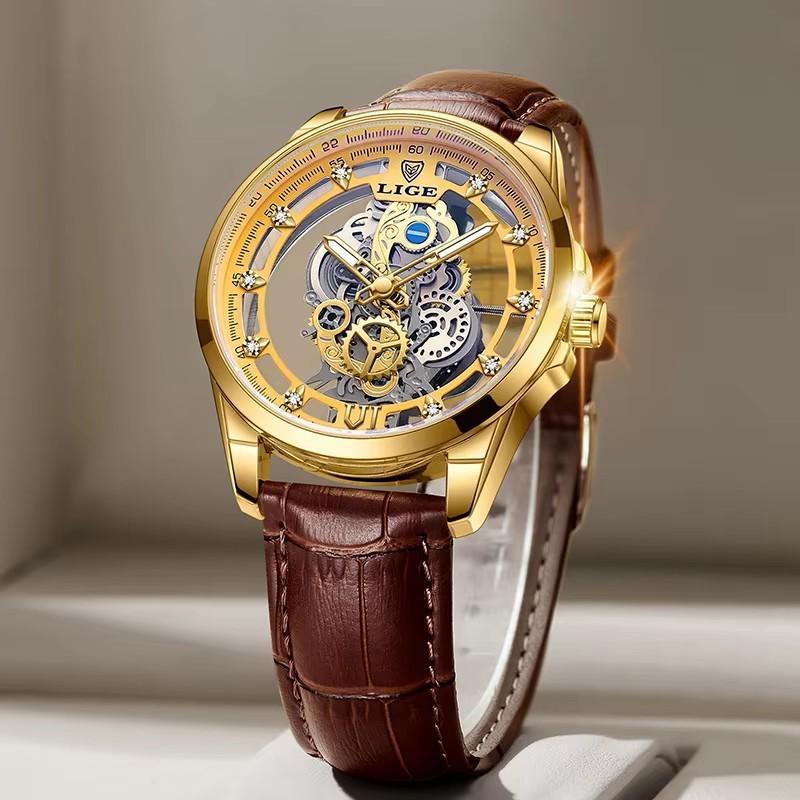 Men Watch Skeleton Quartz Wristwatch Gold Skeleton Retro Man Watch Top Brand Luxury Clock Mens Watches