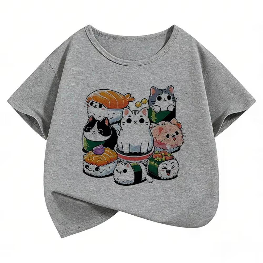 Funny Sushi Cat Food Design Printed T Shirts Short Sleeve Kids Children's T-shirt Boys Girls Summer Spring Cute Top Tee Shirt