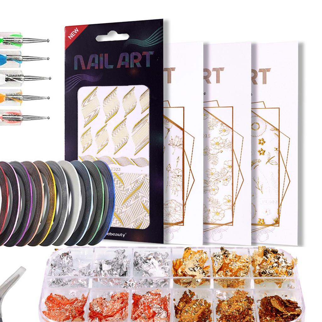 Nail Art Kit Professional Brush Decoration Thread Stamping Sticker Nail Design Tool Kit for Salon